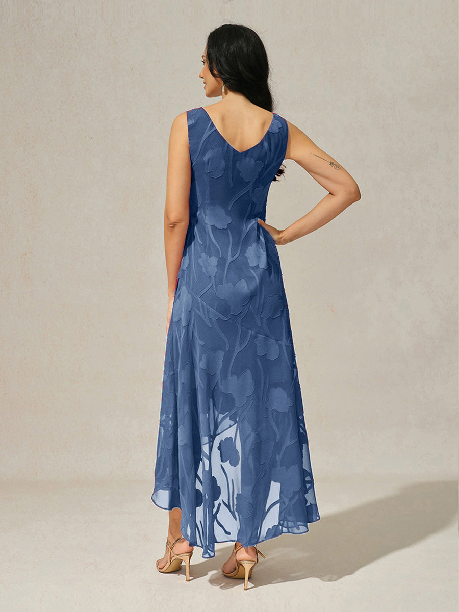 Floral Chiffon Evening Gown with Asymmetrical Hem