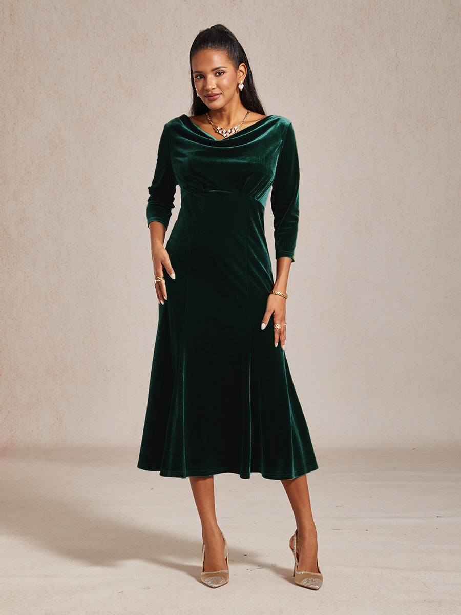 High-Stretch Velvet Midi Dress