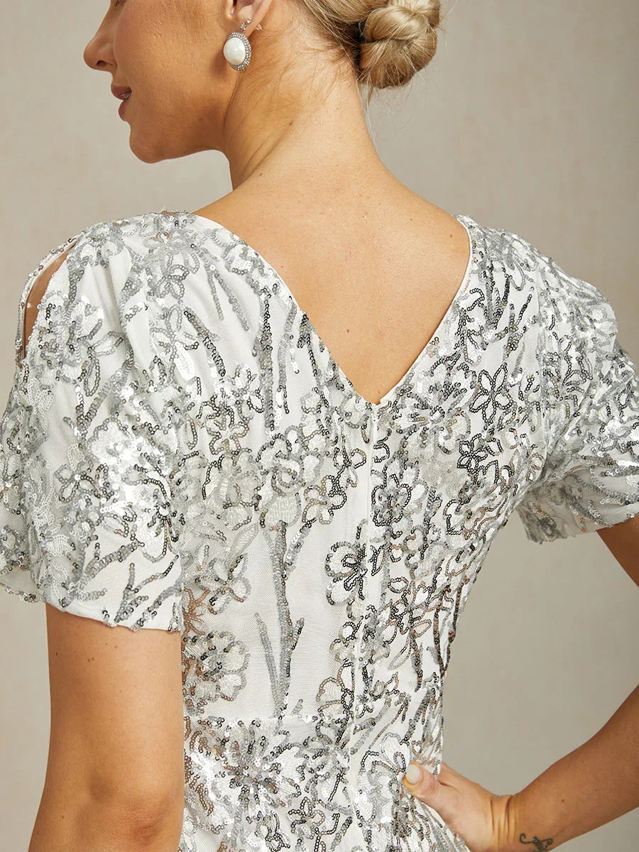 Elegant V-Neck Cold Shoulder Sequin Dress