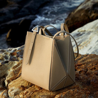 Women's Elegant Camel Textured Leather Shoulder Tote