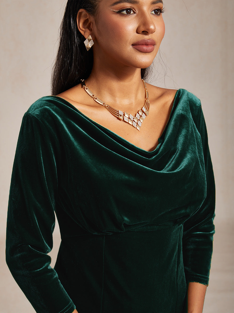 High-Stretch Velvet Midi Dress