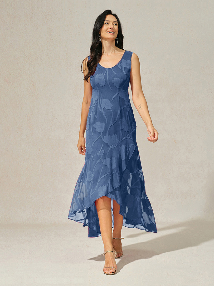 Floral Chiffon Evening Gown with Asymmetrical Hem