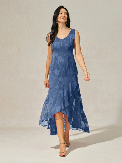 Floral Chiffon Evening Gown with Asymmetrical Hem