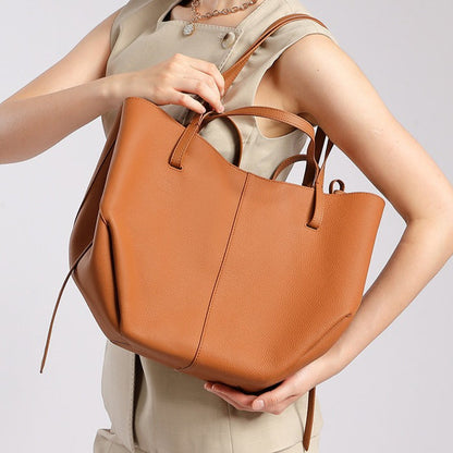 Elegant Genuine Pebbled Leather Tote Bag with Pouch
