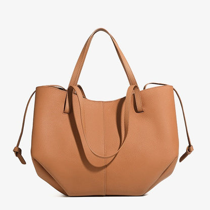 Elegant Genuine Pebbled Leather Tote Bag with Pouch