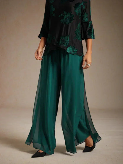 Lace Straight Leg Pant With Chiffon Split Leg Overlay