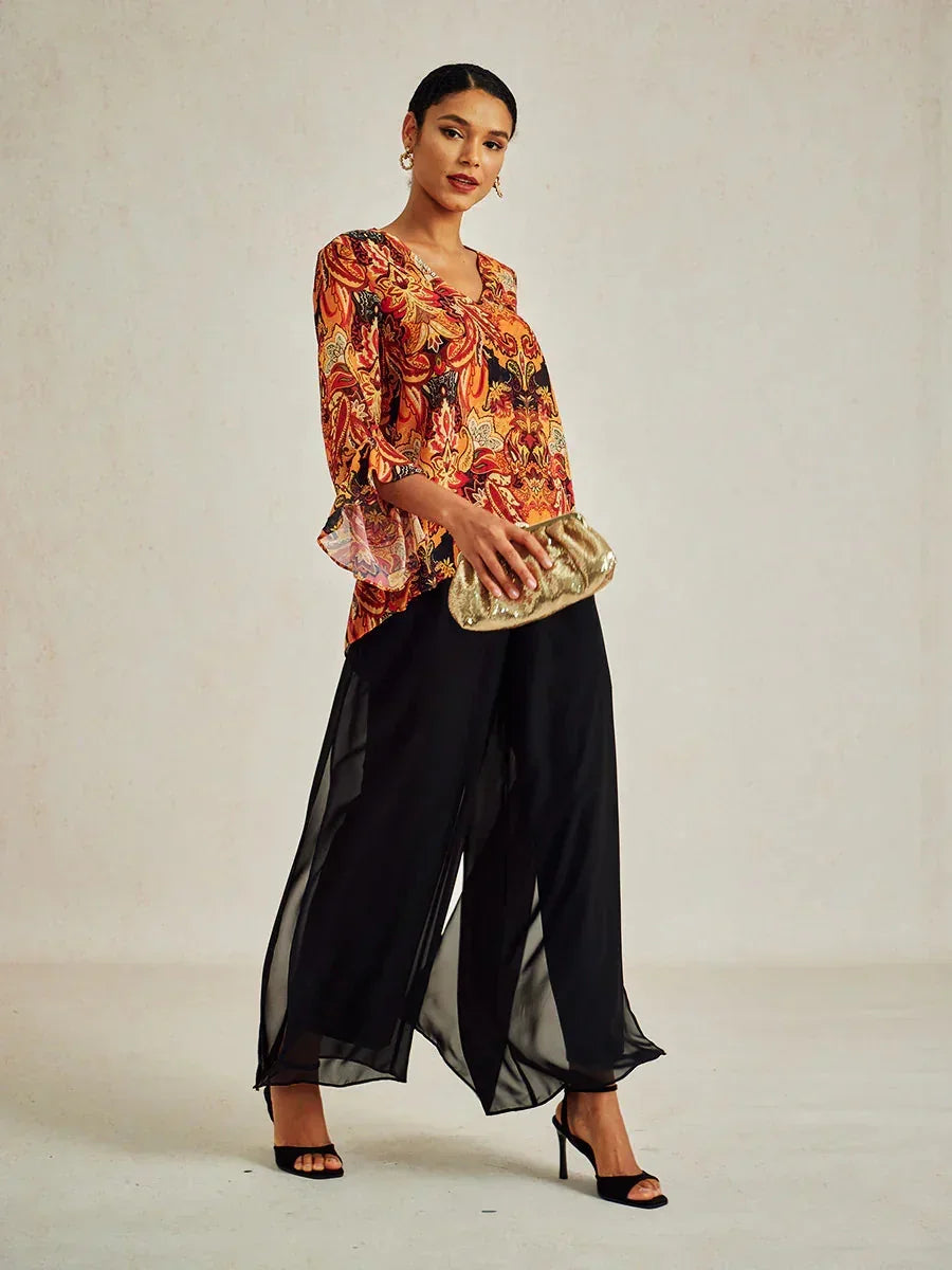 Elegant Boho Chiffon Ruffle Sleeve Blouse