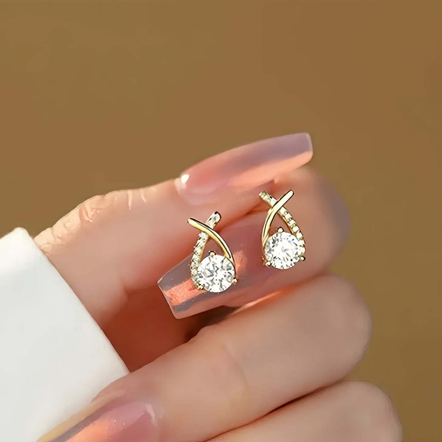 Golden Cross Zirconia Stud Earrings - LEESTIA