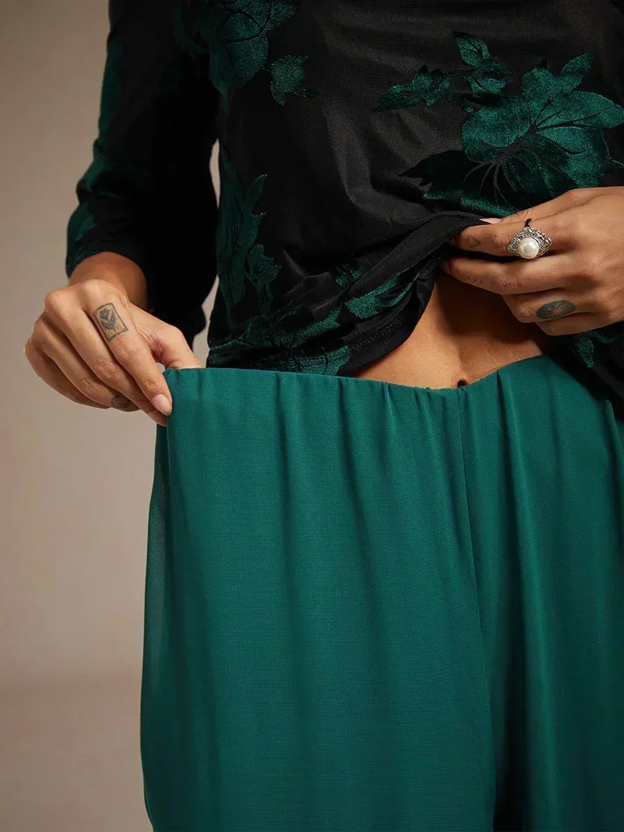 Straight Leg Pant With Chiffon Split Leg Overlay