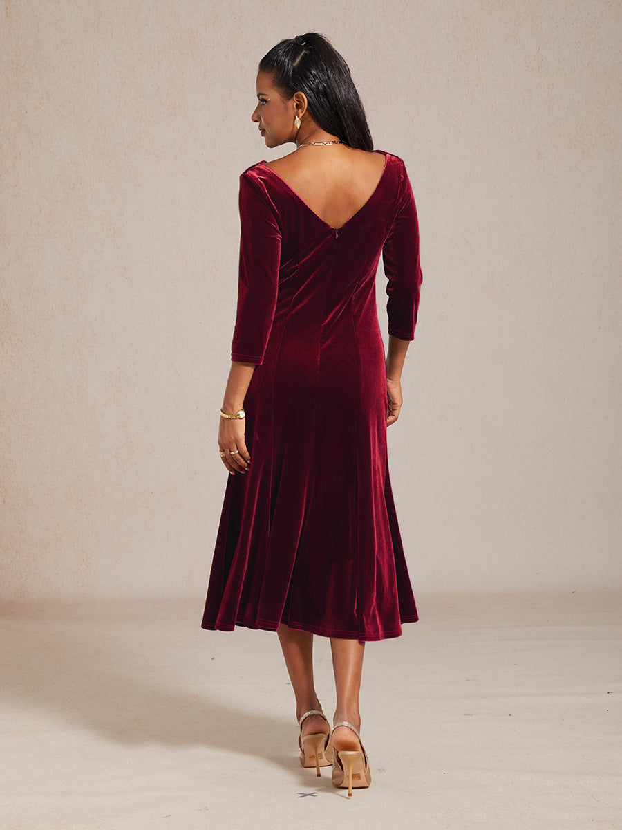 High-Stretch Velvet Sleeveless Midi Dress with Cowl Neck