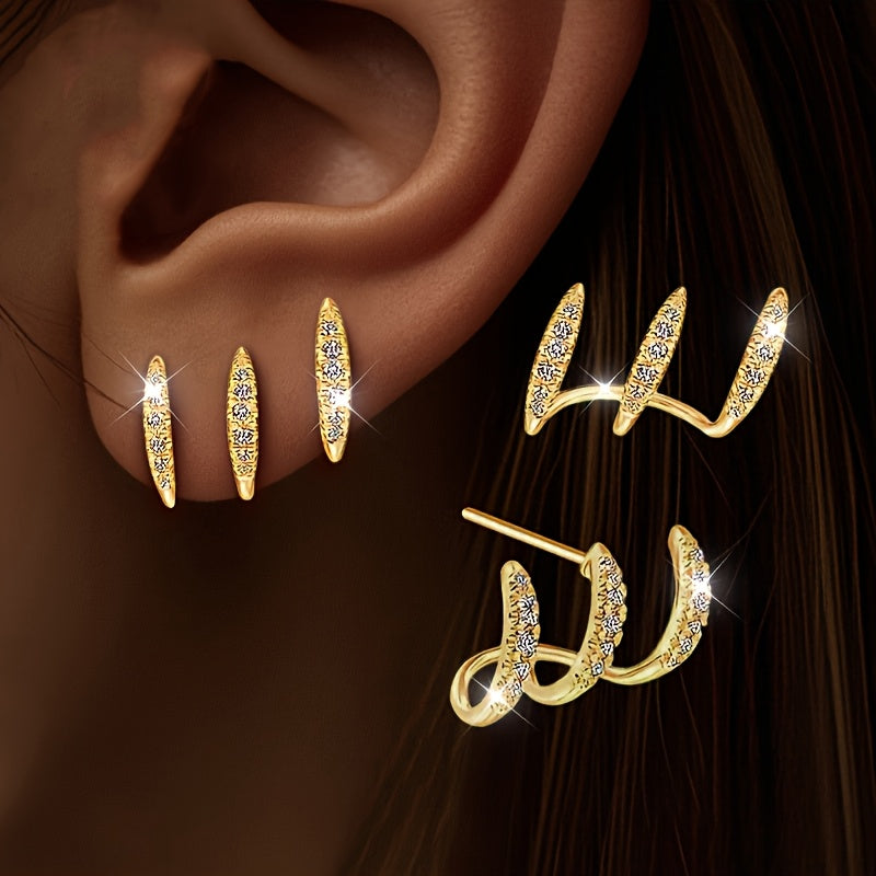 Elegant Rhinestone Three-Claw Earrings - LEESTIA
