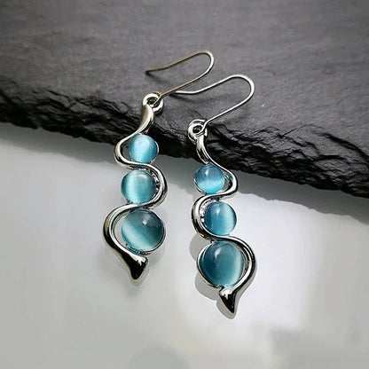 Blue Crystal Dangling Earrings - LEESTIA