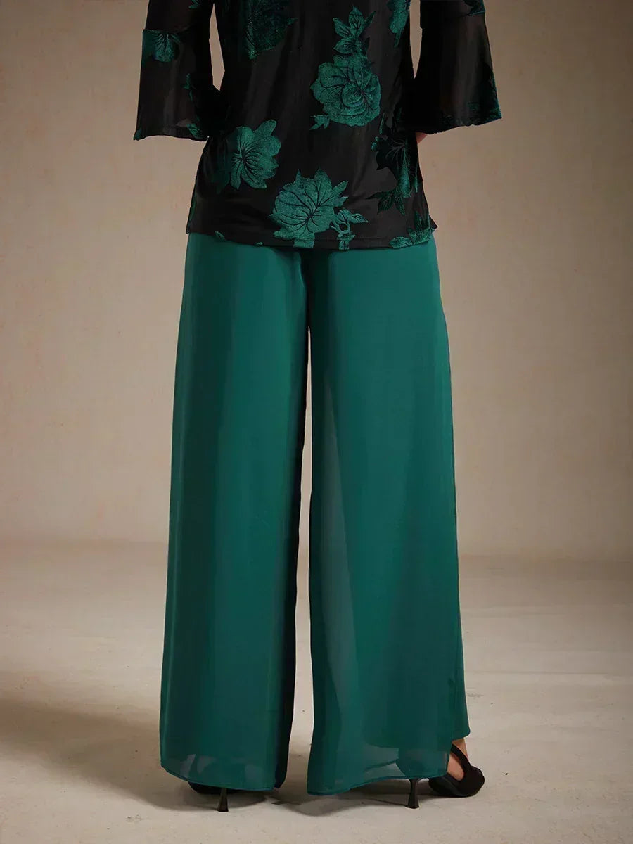 Lace Straight Leg Pant With Chiffon Split Leg Overlay