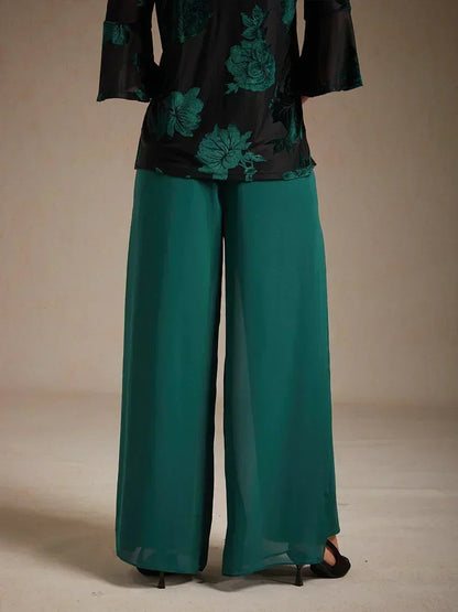 Lace Straight Leg Pant With Chiffon Split Leg Overlay