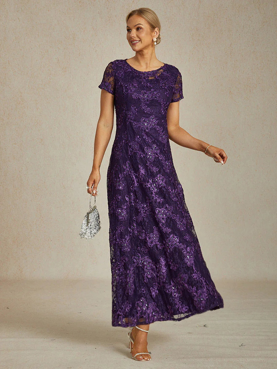 Rosette Lace A-Line Gown with Sequin Embellishment