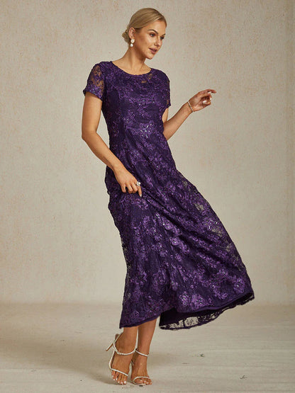 Rosette Lace A-Line Gown with Sequin Embellishment