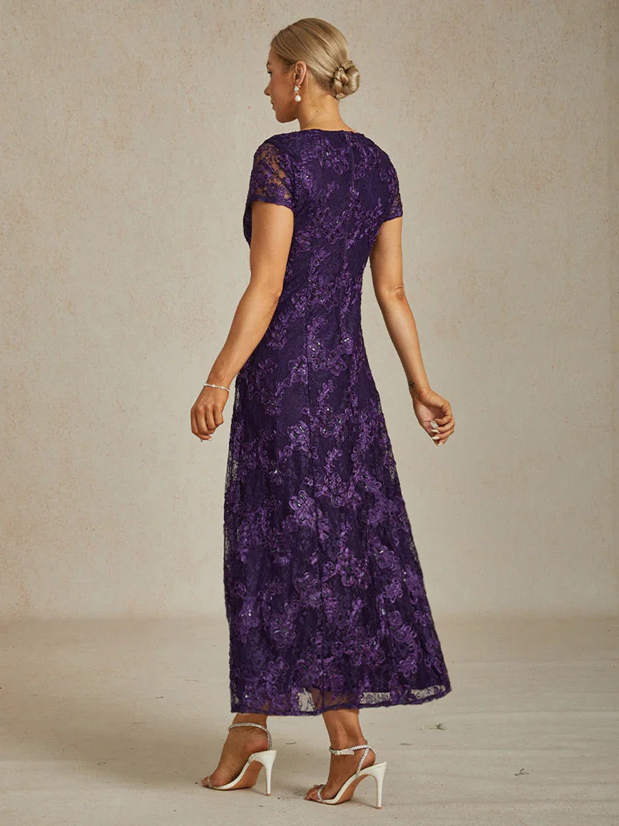 Rosette Lace A-Line Gown with Sequin Embellishment