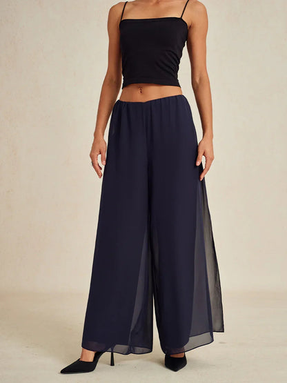 Straight Leg Pant With Chiffon Split Leg Overlay