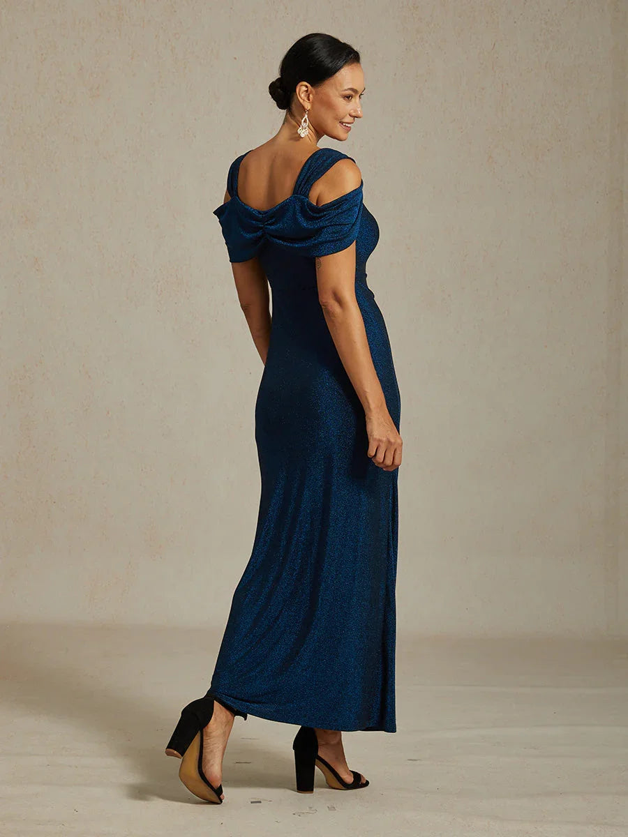 Cold Shoulder Glitter Metallic Knit Dress