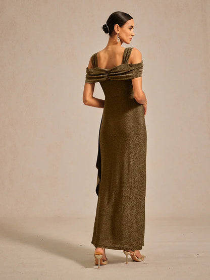 Cold Shoulder Glitter Metallic Knit Dress