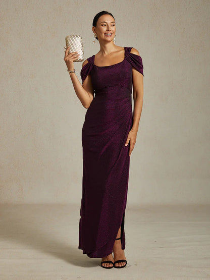 Cold Shoulder Glitter Metallic Knit Dress