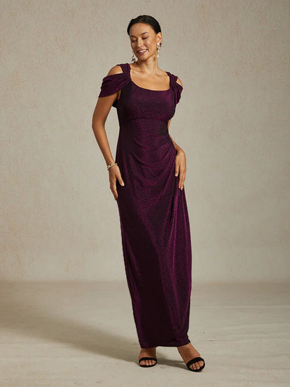 Cold Shoulder Glitter Metallic Knit Dress