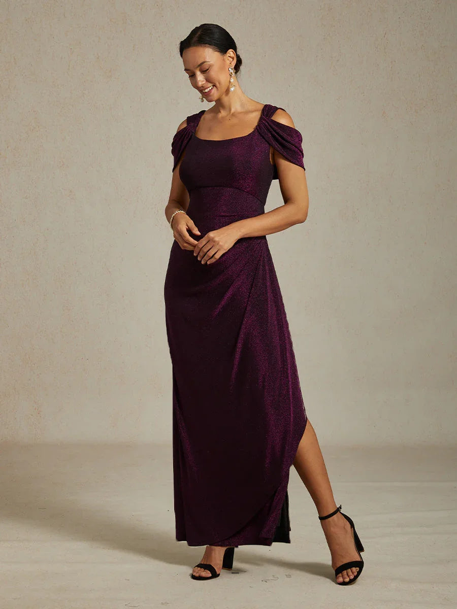 Cold Shoulder Glitter Metallic Knit Dress