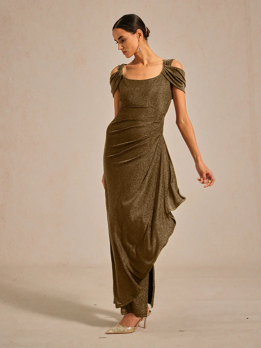 Cold Shoulder Glitter Metallic Knit Dress