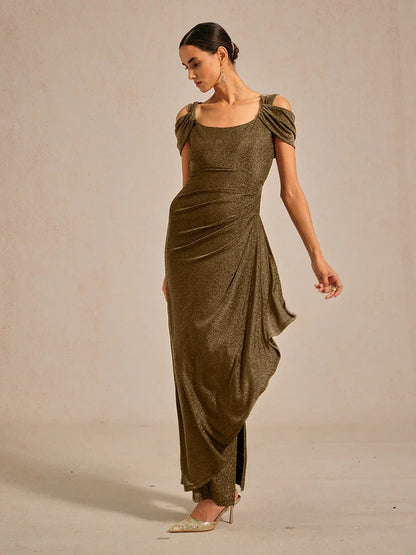 Cold Shoulder Glitter Metallic Knit Dress