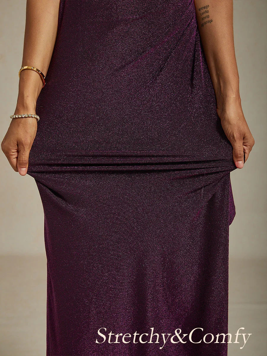 Cold Shoulder Glitter Metallic Knit Dress