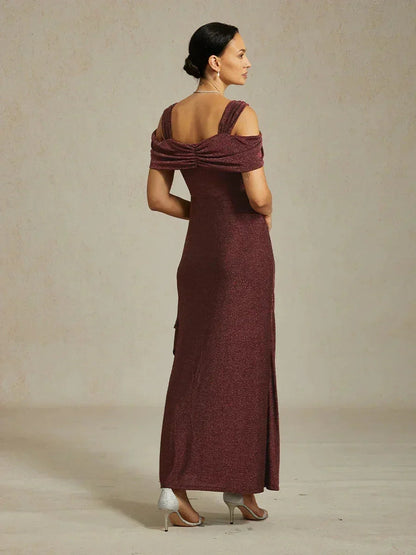 Cold Shoulder Glitter Metallic Knit Dress