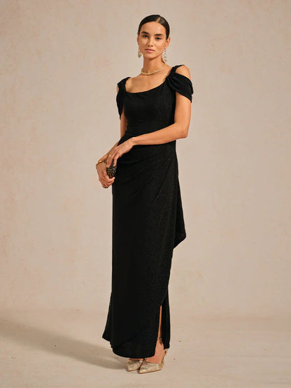 Cold Shoulder Glitter Metallic Knit Dress