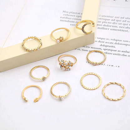 10-Piece Bohemian Ring Set in Silver and Gold - LEESTIA