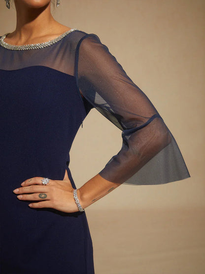 Elegant Fitted Cocktail Dress with Flared Sleeves