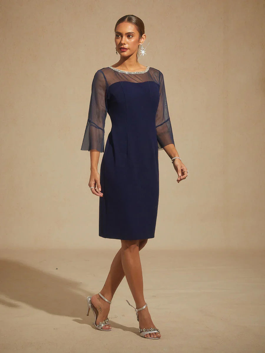 Elegant Fitted Cocktail Dress with Flared Sleeves