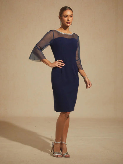 Elegant Fitted Cocktail Dress with Flared Sleeves