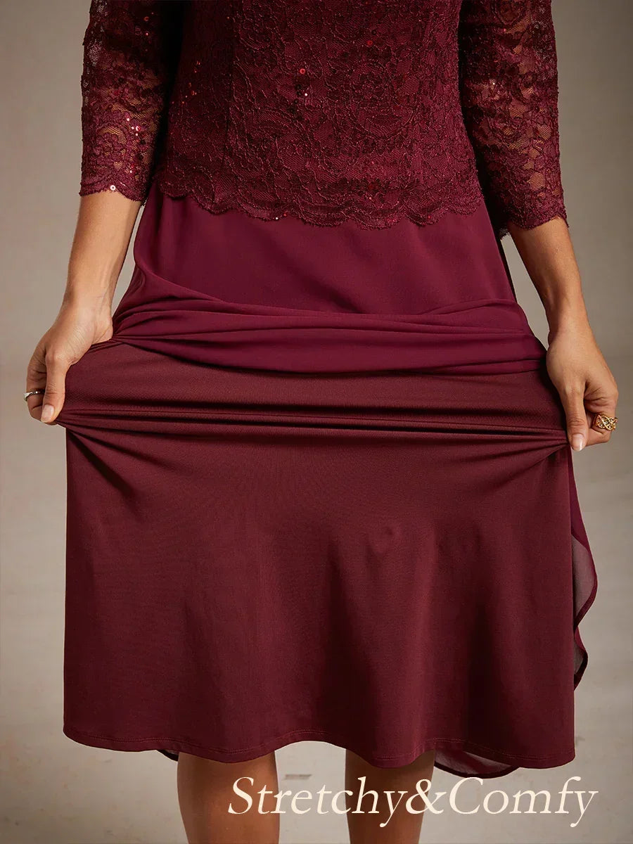 Elegant Lace and Chiffon Tea-Length Dress