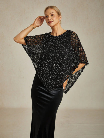 Shimmering Sequin Lace Cape Top