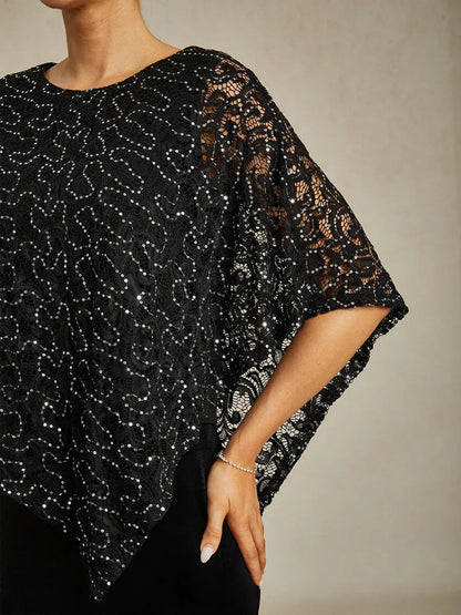 Shimmering Sequin Lace Cape Top