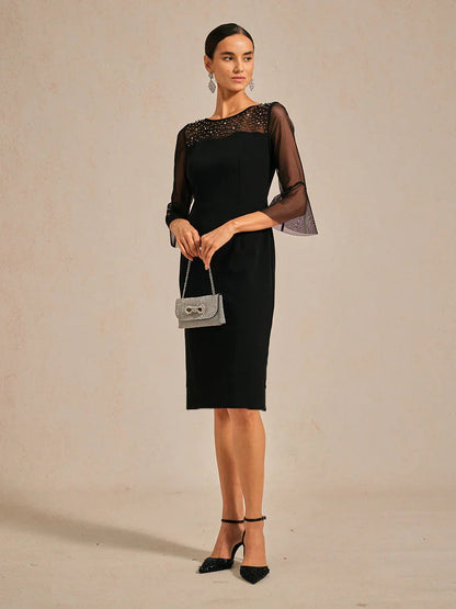 Elegant Sheath Cocktail Dress with Embellished Illusion Mesh Neckline