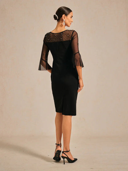 Elegant Sheath Cocktail Dress with Embellished Illusion Mesh Neckline