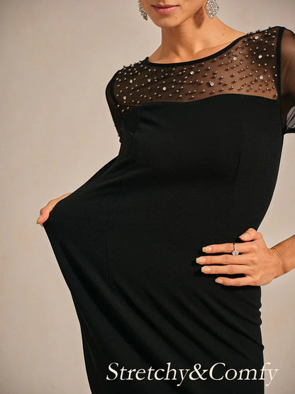 Elegant Sheath Cocktail Dress with Embellished Illusion Mesh Neckline