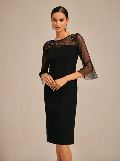 Elegant Sheath Cocktail Dress with Embellished Illusion Mesh Neckline