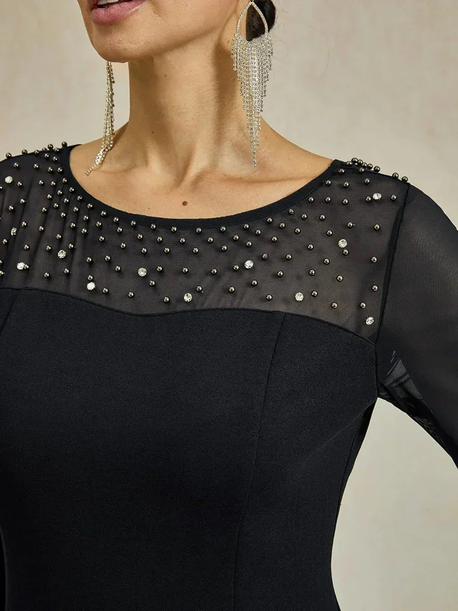 Elegant Sheath Cocktail Dress with Embellished Illusion Mesh Neckline