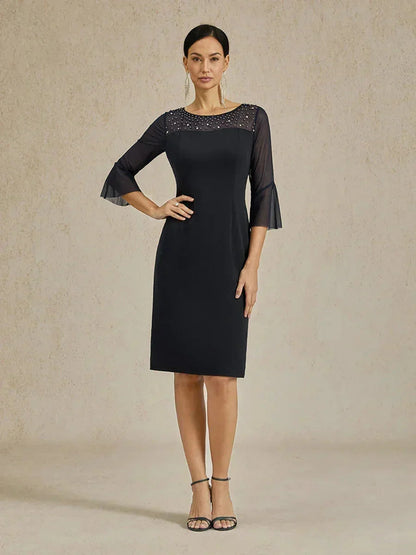 Elegant Sheath Cocktail Dress with Embellished Illusion Mesh Neckline