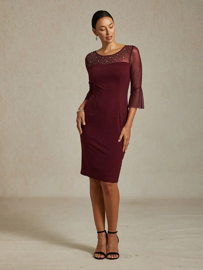 Elegant Sheath Cocktail Dress with Embellished Illusion Mesh Neckline