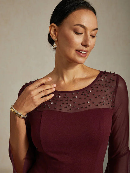 Elegant Sheath Cocktail Dress with Embellished Illusion Mesh Neckline