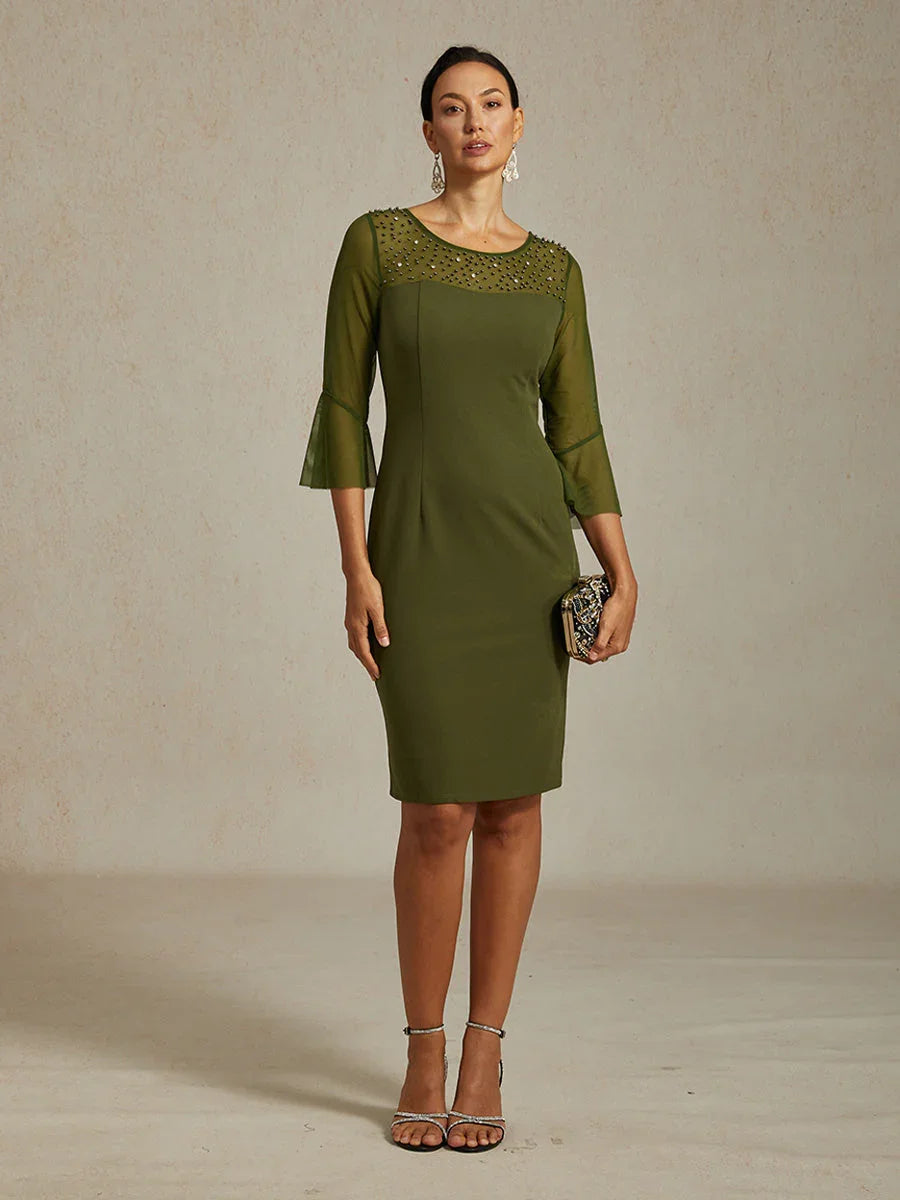 Elegant Sheath Cocktail Dress with Embellished Illusion Mesh Neckline