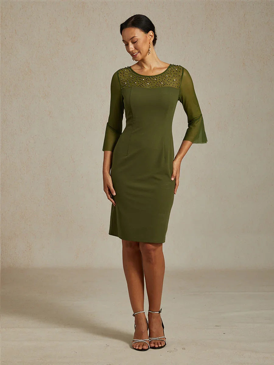 Elegant Sheath Cocktail Dress with Embellished Illusion Mesh Neckline