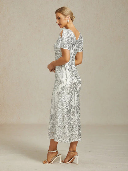 Elegant V-Neck Cold Shoulder Sequin Dress